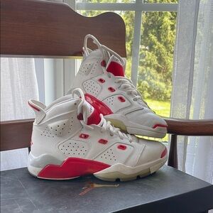 Jordan White and Red Sneakers High-Top Design 6Y